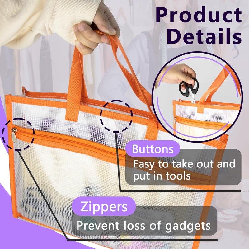 chaseroad 4 Pcs Portable Project Bags for Quilting Knitting, Stitching and Embroidery Projects Storage, Sew Project Bag with Zipper and Double Pockets, Transparent Mesh Sewing Project Bag for Crafter - Image 5